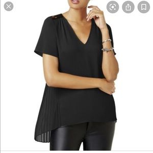 Michael Kors black lace yoke pleated back shirt